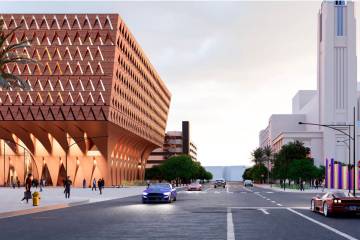 A rendering of the Las Vegas Museum of Art, facing south at Symphony Park, with Reynolds Hall a ...