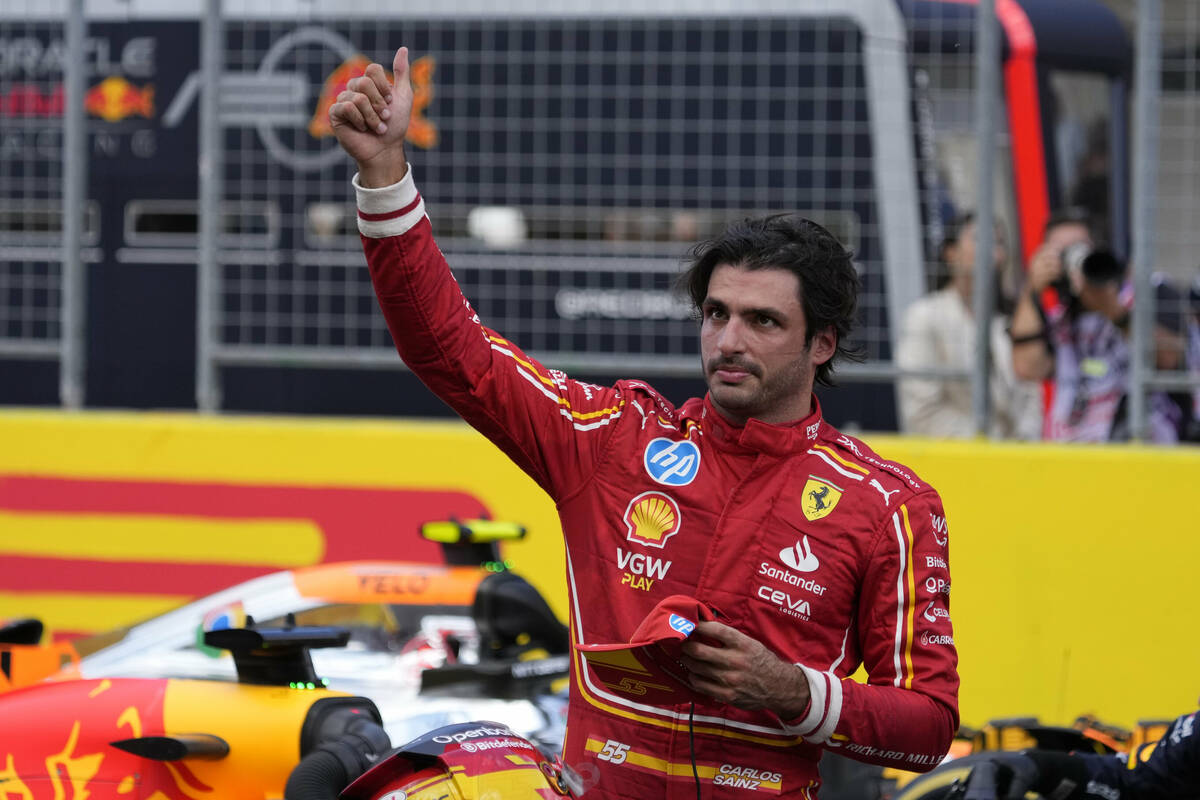 Ferrari driver Carlos Sainz, of Spain, following a sprint race for the Formula One U.S. Grand P ...