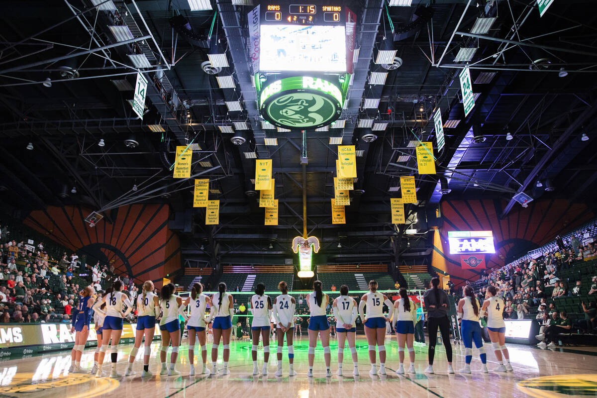 The San Jose State University Spartans line up for the playing of the national anthem and playe ...