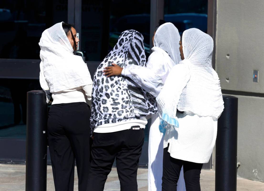 Mourners arrive at Central Church to attend a funeral service on Thursday, Nov. 7, 2024, in Hen ...