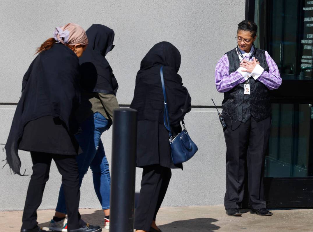 Mourners arrive at Central Church on Thursday, Nov. 7, 2024, in Henderson to attend a funeral s ...