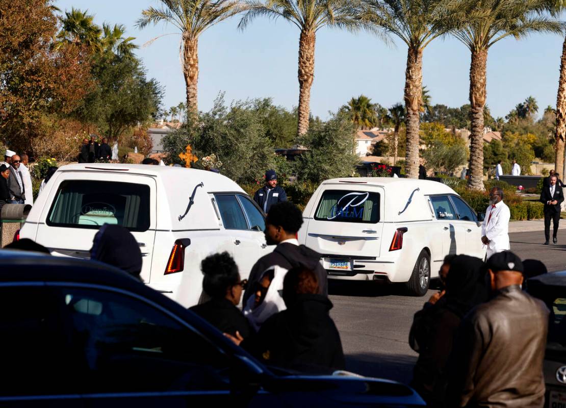 The hearses carrying the coffins of two of the four family members who were found dead after th ...