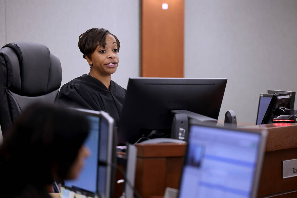 District Judge Tierra Jones presides during sentencing at the Regional Justice Center in Las Ve ...