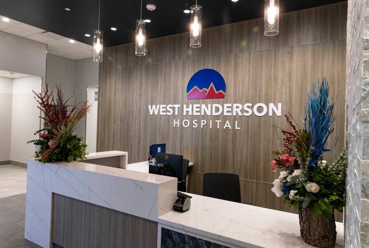 A reception desk at the new West Henderson Hospital is seen, on Friday, Nov. 15, 2024, in Hende ...