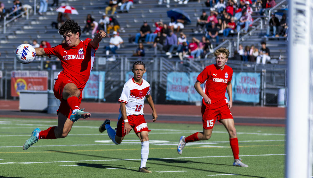 Coronado striker Dylan Flores (9) looks to score again against Wooster during the second half o ...