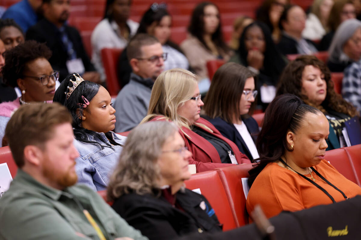 Attendees listen to a speaker during the 8th Annual Nevada Youth Homelessness Summit at Las Veg ...