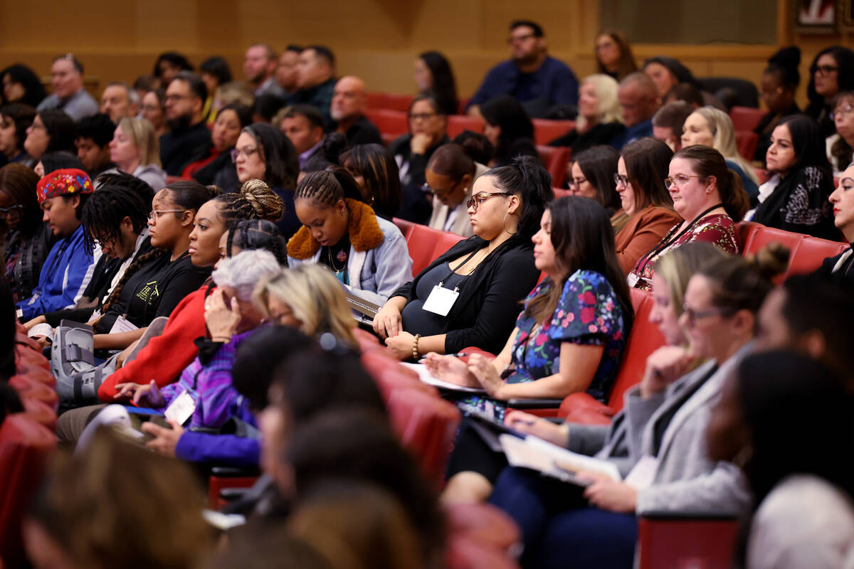 Attendees listen to a speaker during the 8th Annual Nevada Youth Homelessness Summit at Las Veg ...