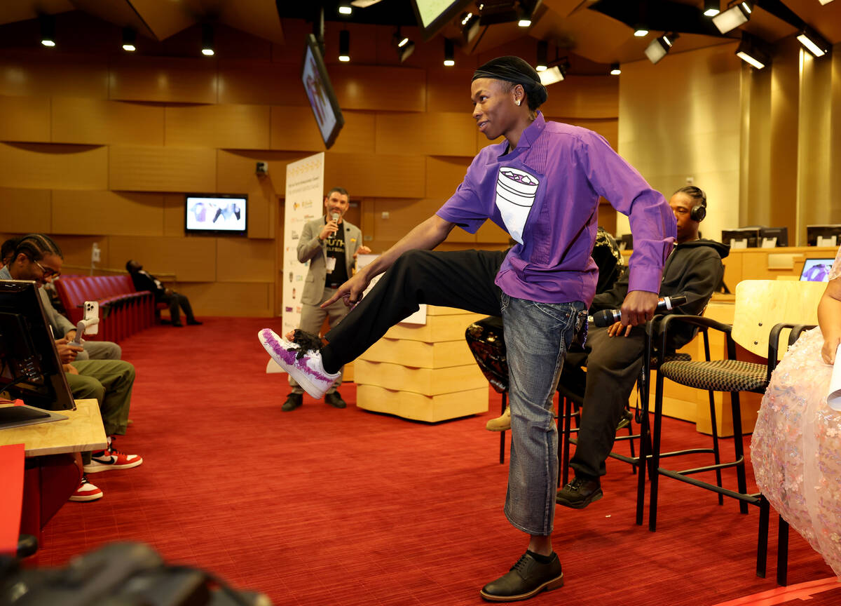 Formerly homeless youth Justin Knox, 20, shows his fashion creation during the 8th Annual Nevad ...