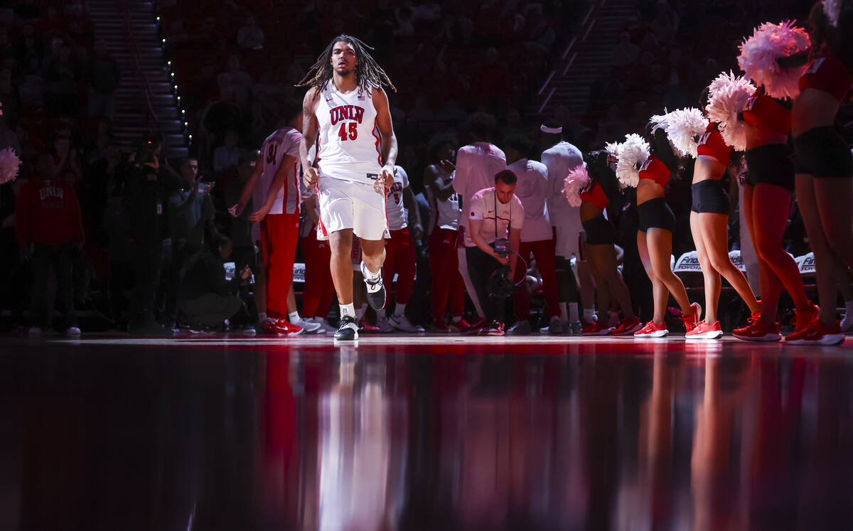 UNLV Rebels forward Jeremiah Cherry (45) is introduced before playing the Alabama State Hornets ...