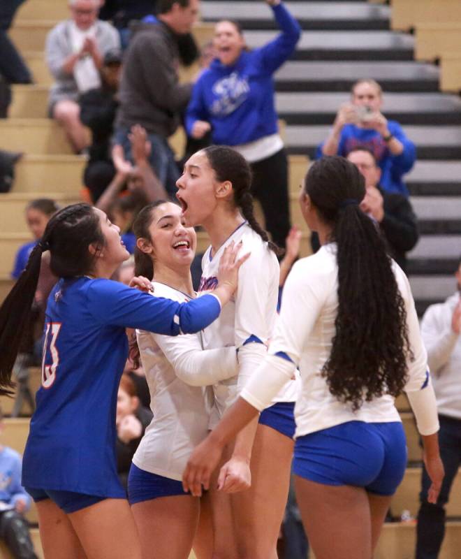 Ayanna Watson (middle) celebrates alongside her teammates after winning a point against Coronad ...