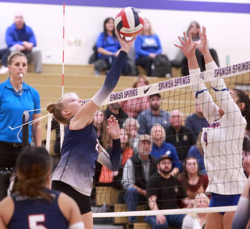 Coronado’s Julie Beckham goes up for a tip against Bishop Gorman in the Class 5A state volley ...