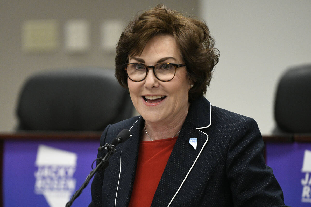 Sen. Jacky Rosen, D-Nev., delivers remarks after winning re-election Saturday November 9, 2024, ...