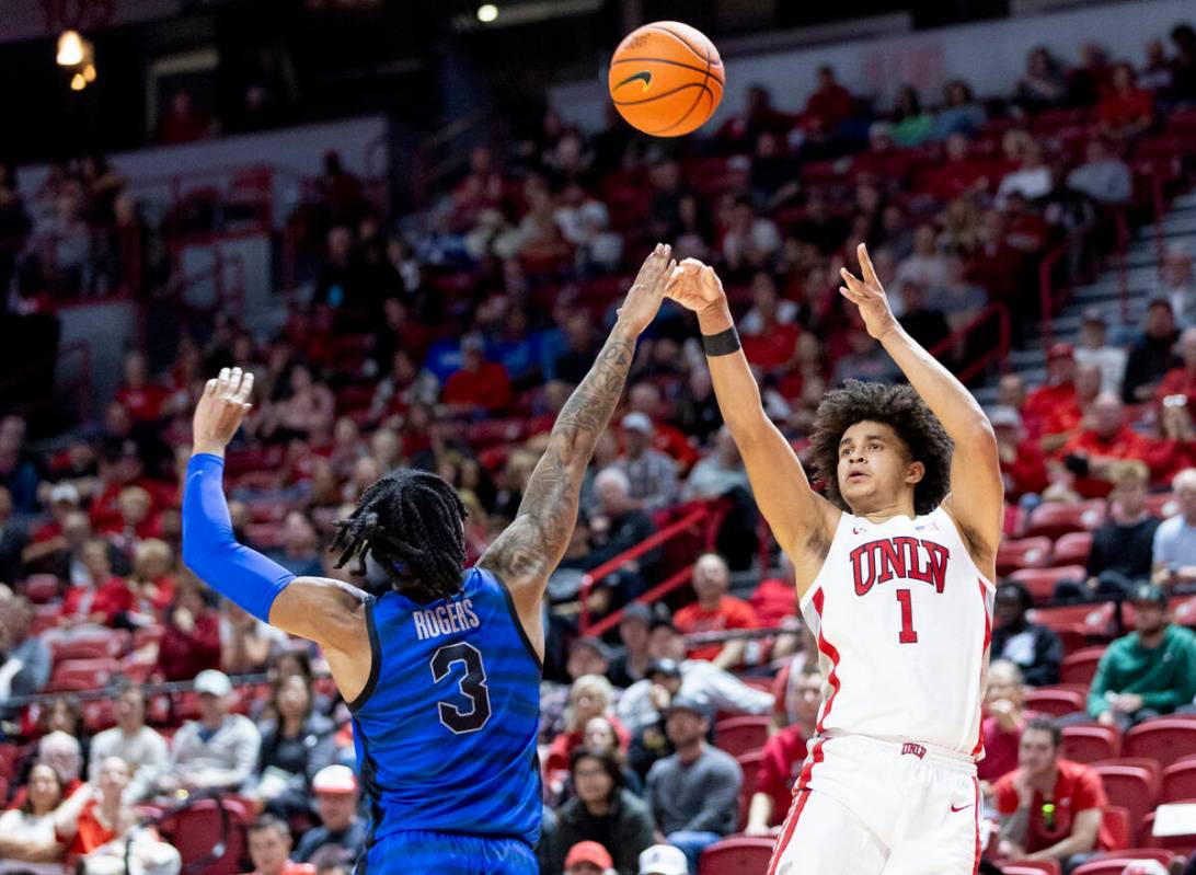 UNLV forward Jalen Hill (1) shoots the ball during the college basketball game against the Memp ...