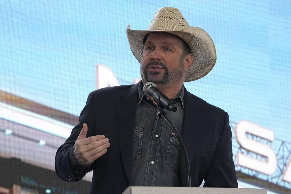 FILE - Garth Brooks speaks during a groundbreaking ceremony for the Tennessee Titans new NFL fo ...