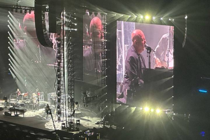 Billy Joel is shown during "Piano Man" at Allegiant Stadium on Saturday, Nov. 9, 2024. The rock ...