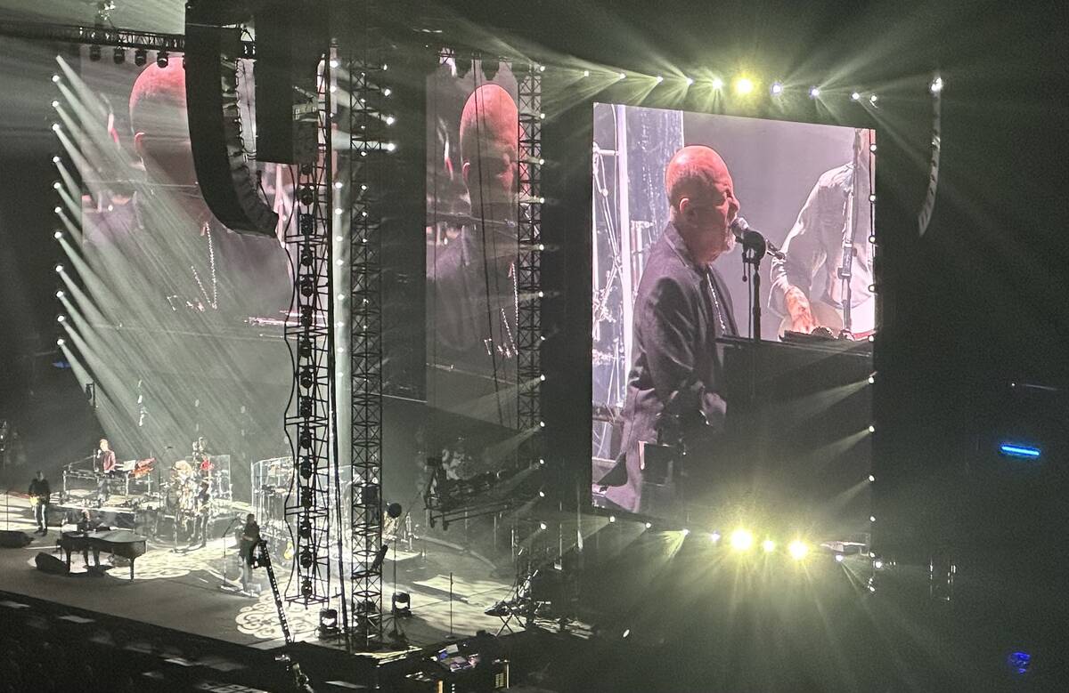 Billy Joel is shown during "Piano Man" at Allegiant Stadium on Saturday, Nov. 9, 2024. The rock ...