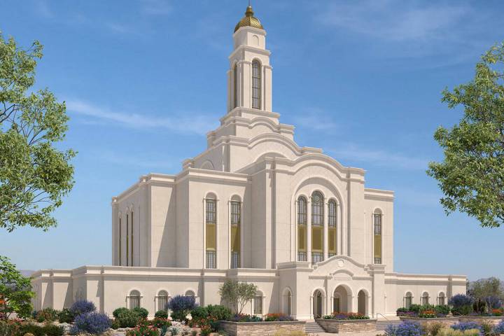 A rendering of the proposed LDS temple planned near Lone Mountain in northwest Las Vegas. (cour ...