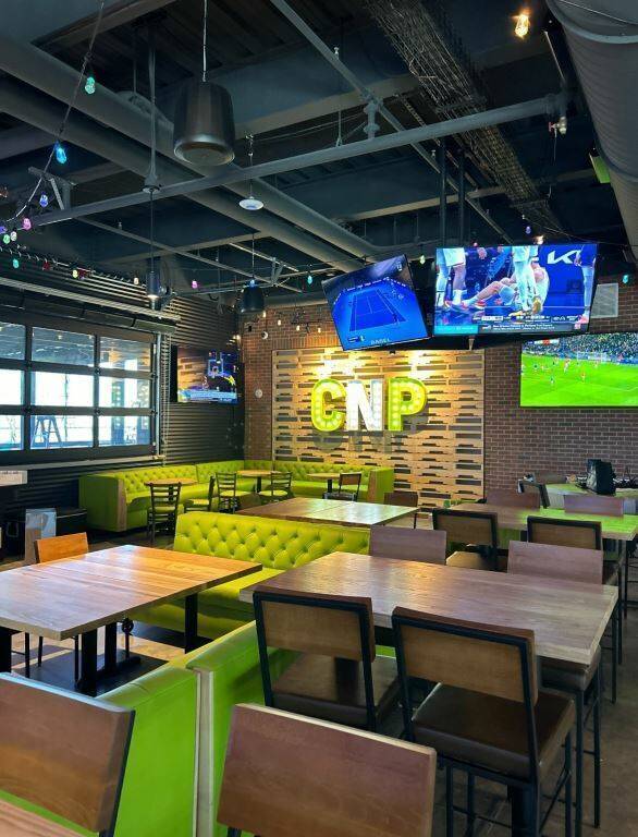 The interior at the new Chicken N Pickle, set to open Nov. 19 on Saint Rose Parkway in Henderso ...