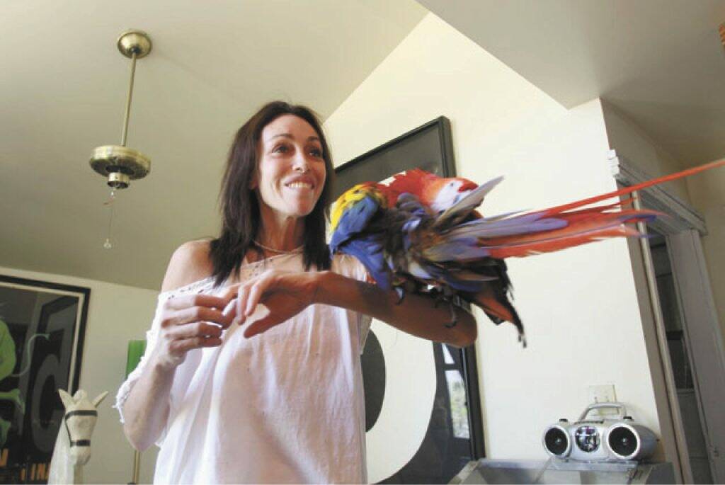 Former Hollywood Madam Heidi Fleiss holds Gina, a scarlet macaw, in her Pahrump, Nev., home, wh ...