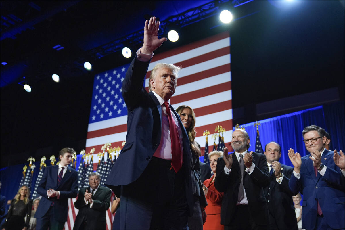 Donald Trump at an election night watch party at the Palm Beach Convention Center, Wednesday, N ...