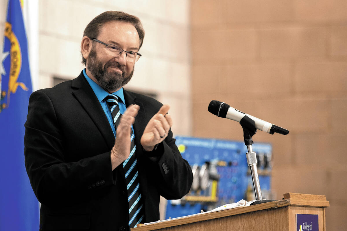 Henderson city manager Richard Derrick speaks during an opening event for the Debra March Cente ...