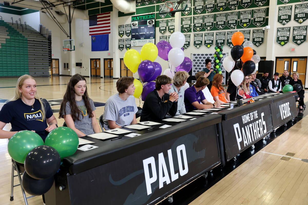 Palo Verde athletes, from left, volleyball Kate Camp, Taylor Mendez, Eli Nelson, baseball Tanne ...