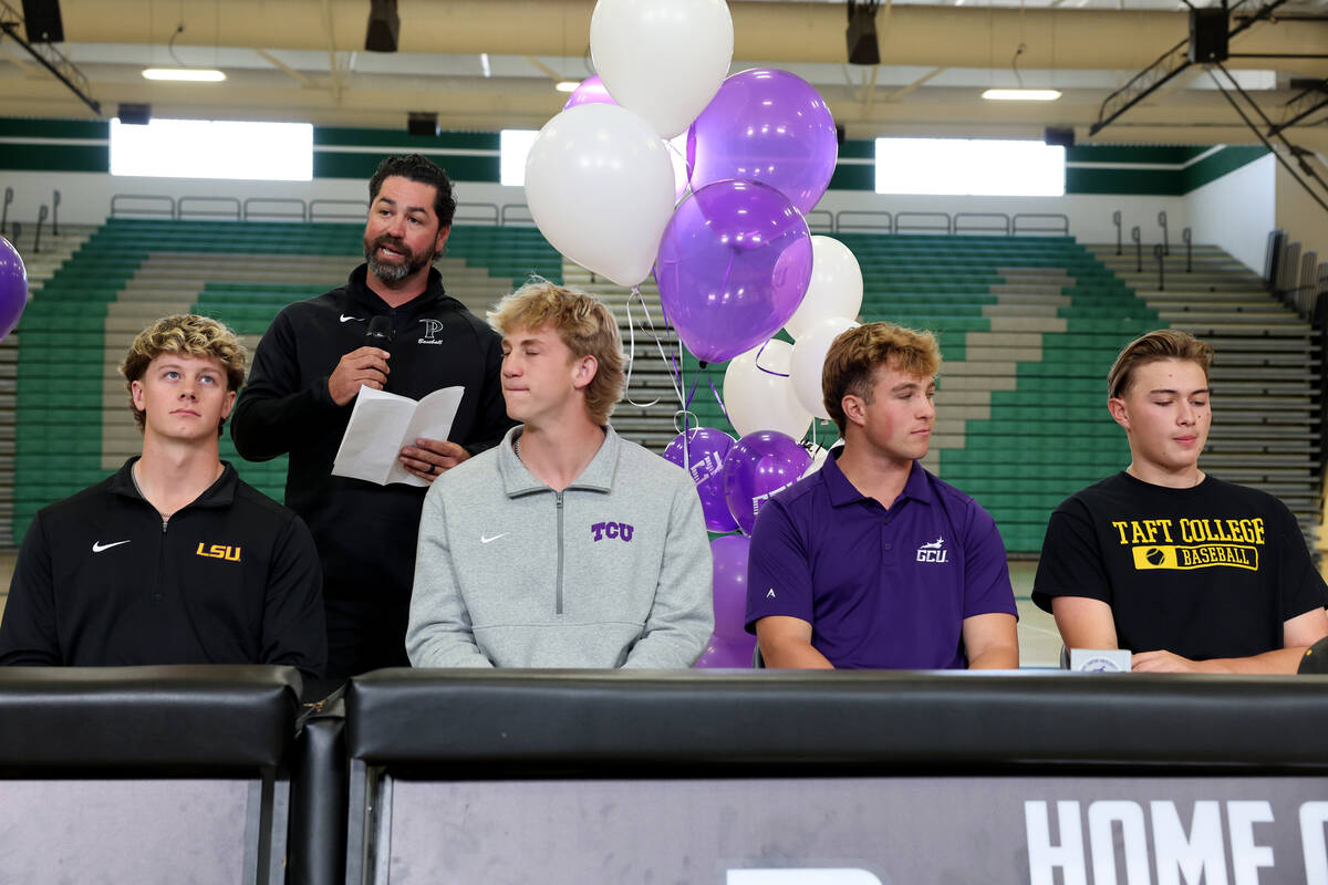 Palo Verde coach Dustin Romero talks about four of his players as they prepare to sign their fi ...