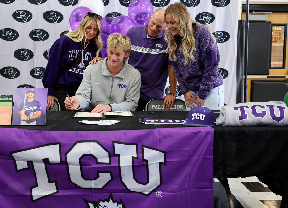 Palo Verde baseball player Brady Dallimore signs a financial aid agreements for Louisiana State ...