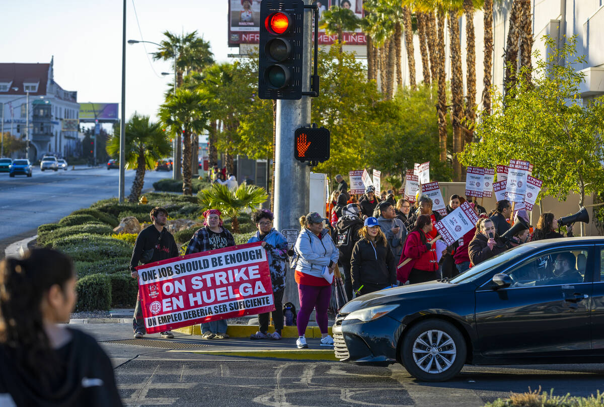 Culinary Local 226 workers on strike outside the garage off of E. Hard Rock at the Virgin Hotel ...