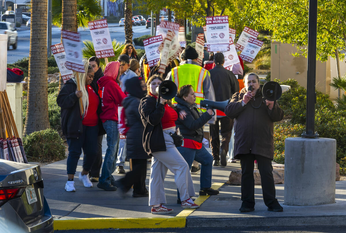 Culinary Local 226 workers on strike outside the garage off of E. Hard Rock at the Virgin Hotel ...