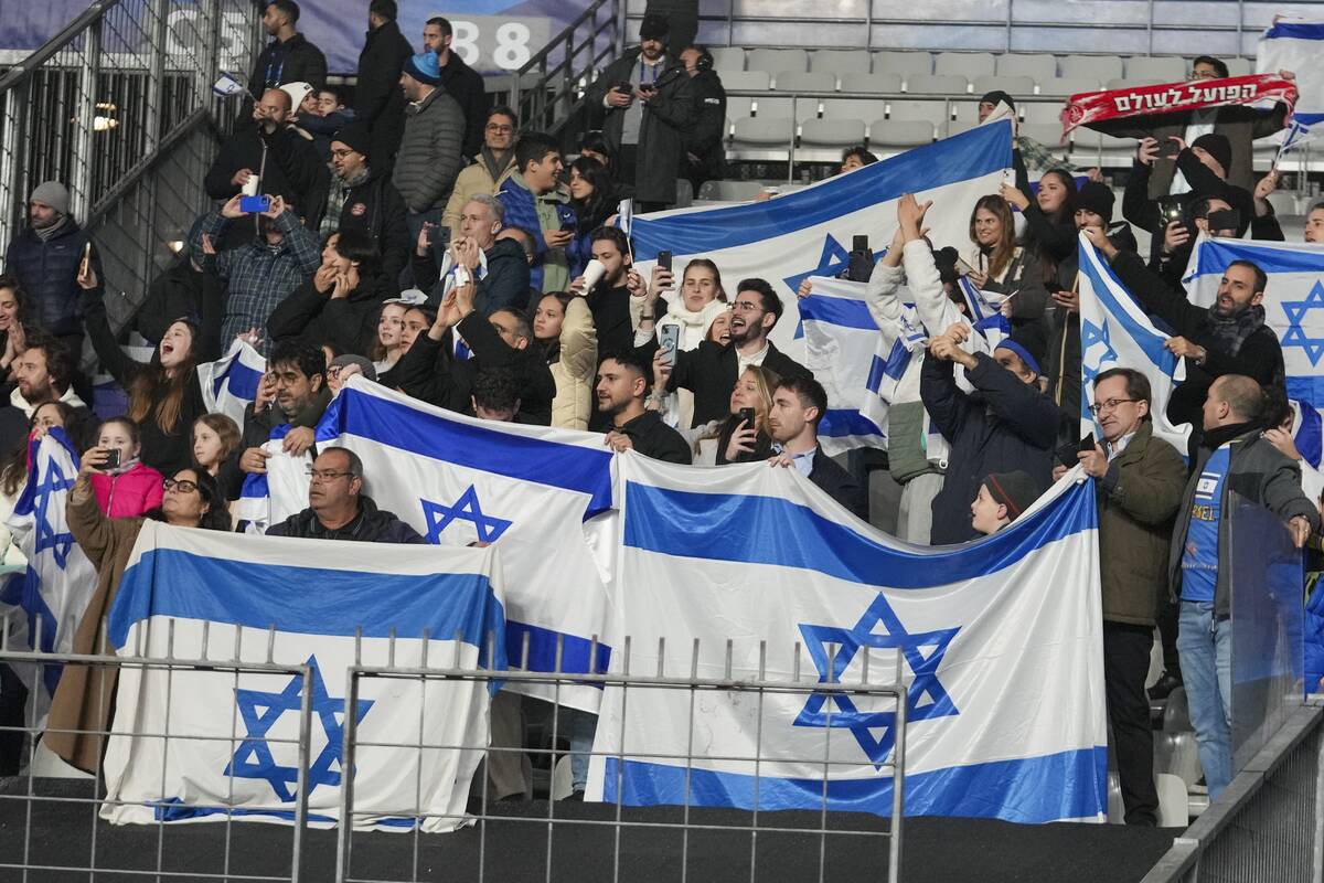 Israel supporters react following the UEFA Nations League soccer match between France and Israe ...