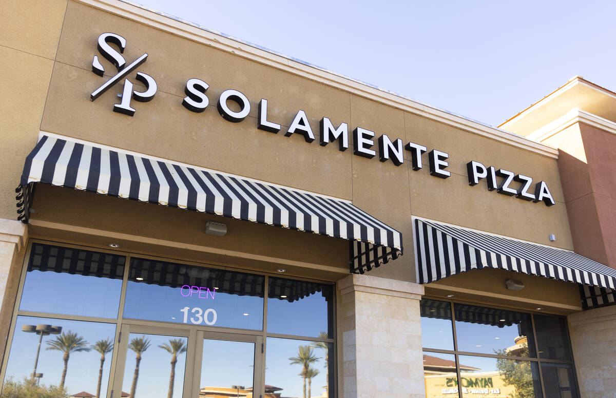 An exterior view at Solamente Pizza on West Sahara Avenue on Sunday, Nov. 17, 2024, in Las Vega ...