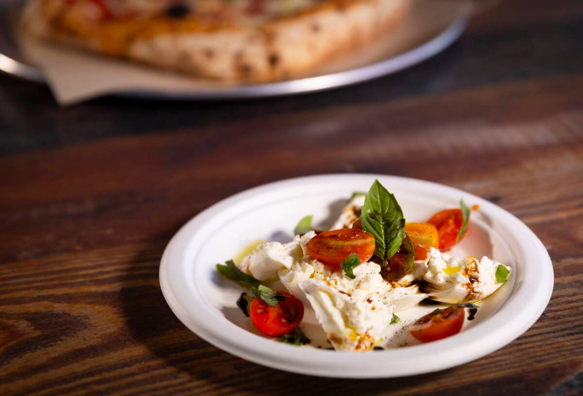 A portion of the burrata Caprese is pictured at Solamente Pizza on West Sahara Avenue on Sunday ...