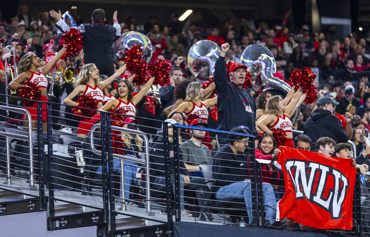 UNLV fans and the band celebrate another core against the San Diego State Aztecs during the fir ...