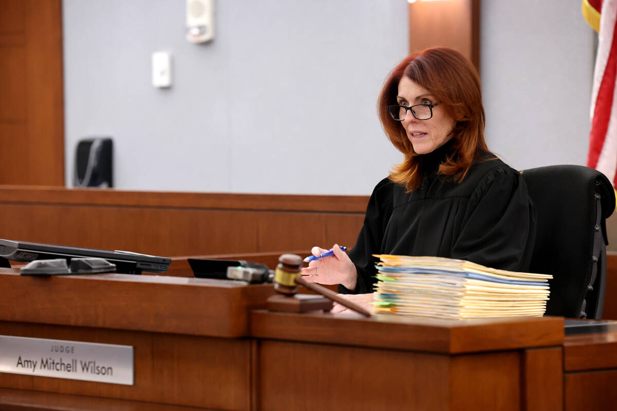 Justice of the Peace Amy Wilson presides in court at the Regional Justice Center in Las Vegas o ...