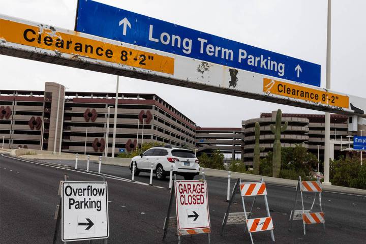 Long term parking lots are full sign is displayed to inform arriving passengers at Harry Reid I ...