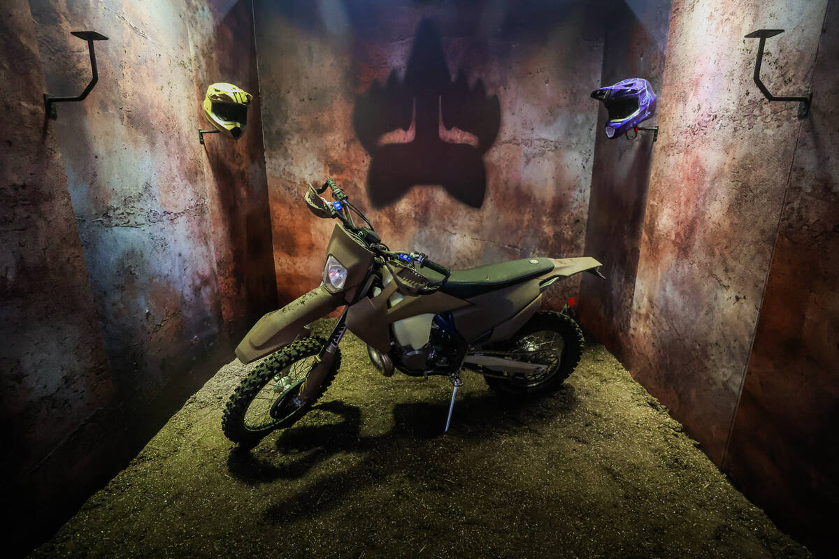 A Fox motorbike is displayed at CactusCon during ComplexCon at the Las Vegas Convention Center ...