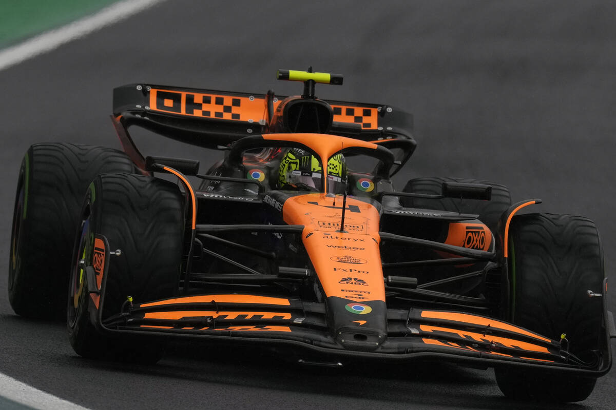 Lando Norris, of Britain, steers his McLaren during the Brazilian Formula One Grand Prix at the ...