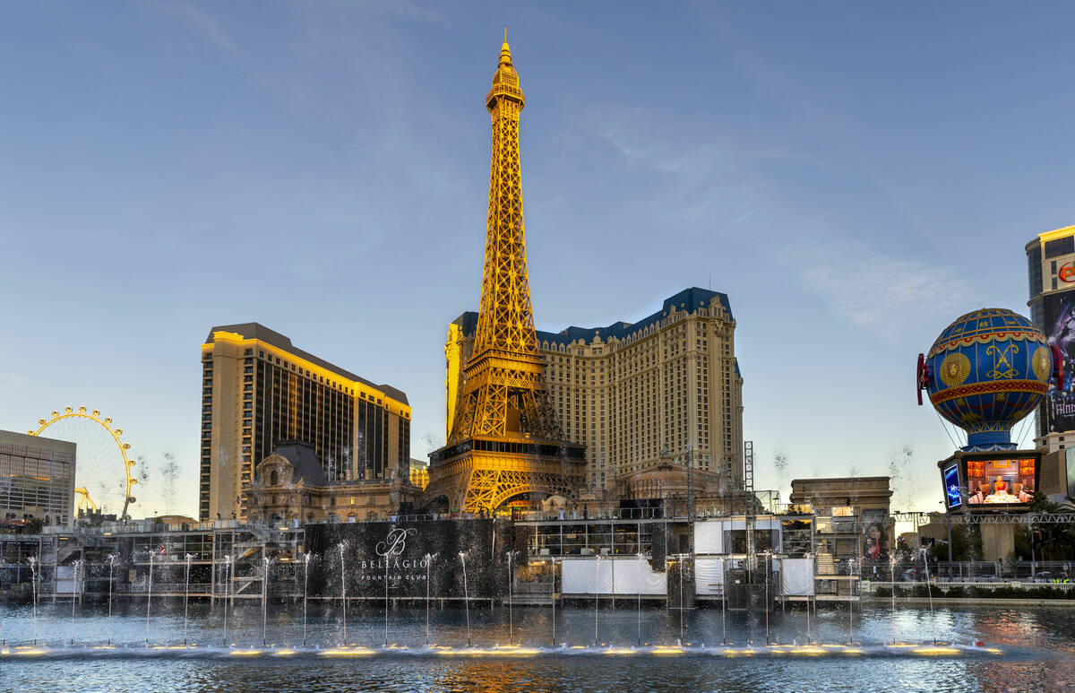 The Bellagio Fountain Club is situated behind the fountains along the Strip preparing for the F ...