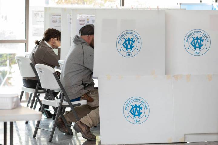 Washoe County early voting takes place at the Registrar of Voters Office in Reno, Nev., Tuesday ...