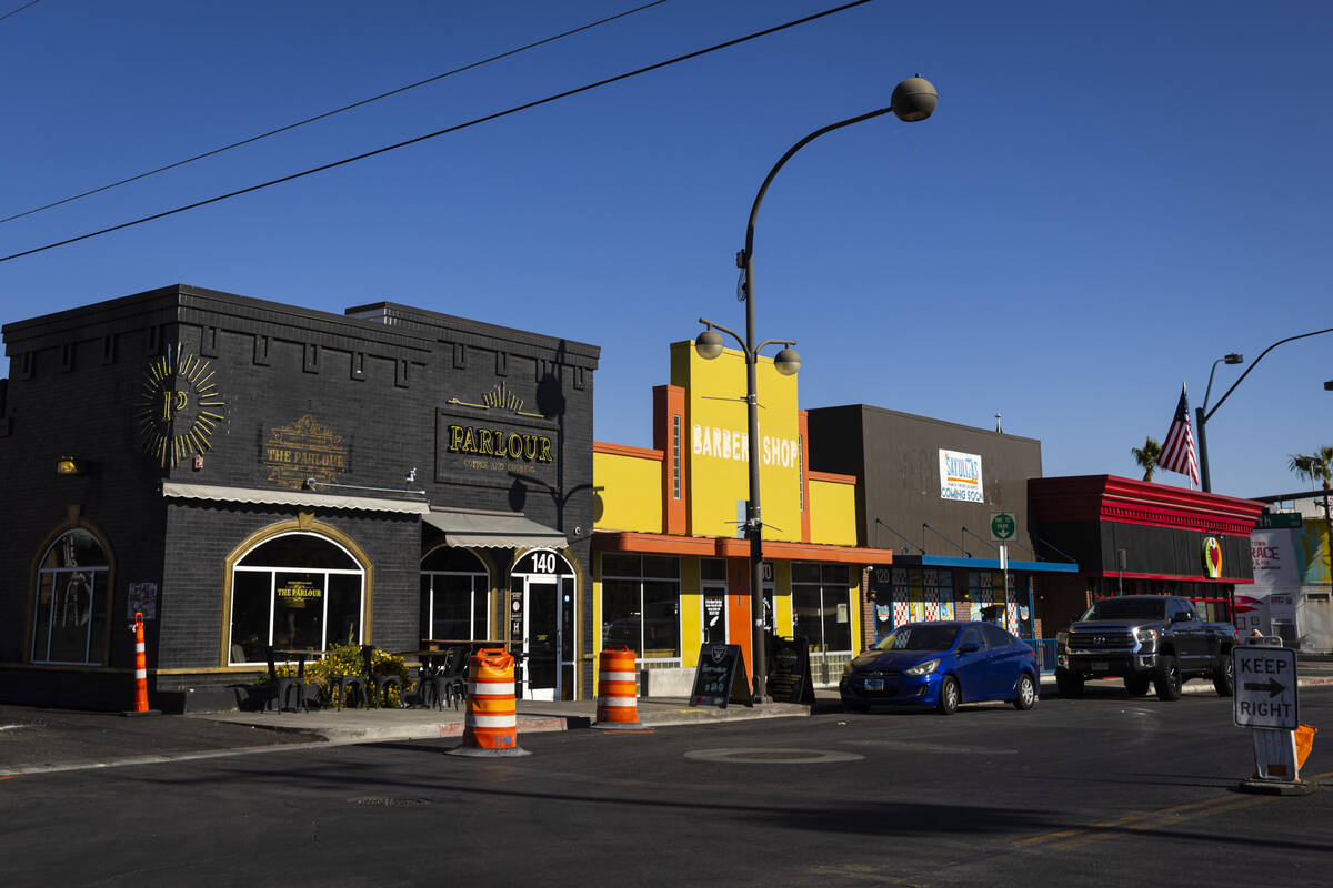 A row of commercial buildings is seen along Carson Avenue in downtown Las Vegas on Thursday, No ...