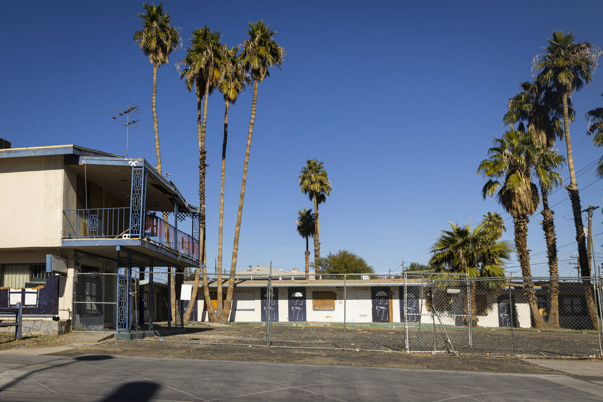 A shuttered motel is seen at 1313 Fremont St. in downtown Las Vegas on Thursday, Nov. 21, 2024. ...