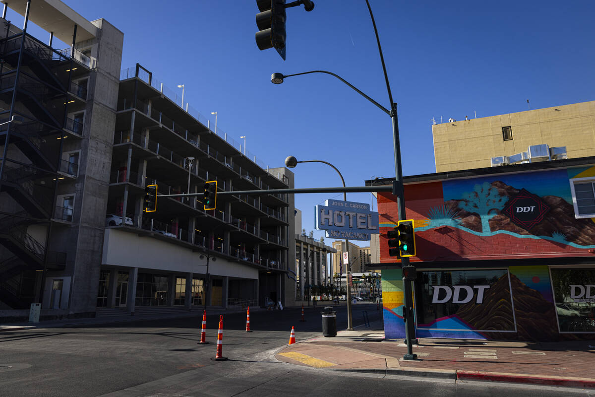 The John E. Carson commercial building, right, is seen in downtown Las Vegas on Thursday, Nov. ...