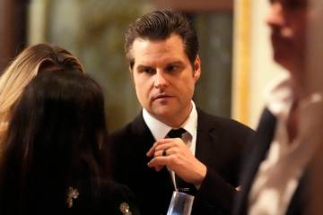 Matt Gaetz arrives before President-elect Donald Trump speaks during an America First Policy In ...