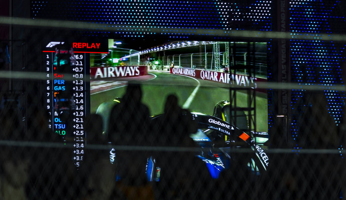 Fans watch from the stands about the Sphere during the Formula One opening practice session of ...