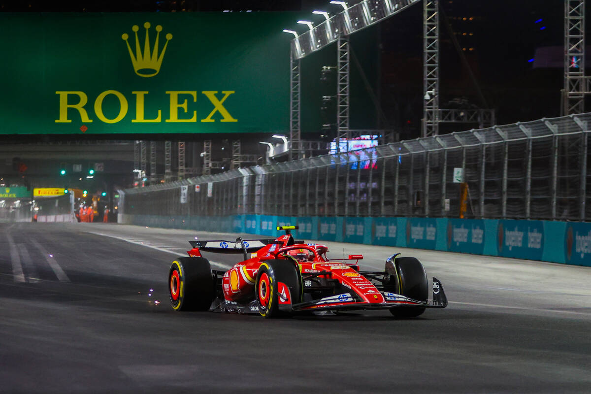 Formula 1 Ferrari driver Carlos Sainz speeds down the circuit during the first open practice ah ...