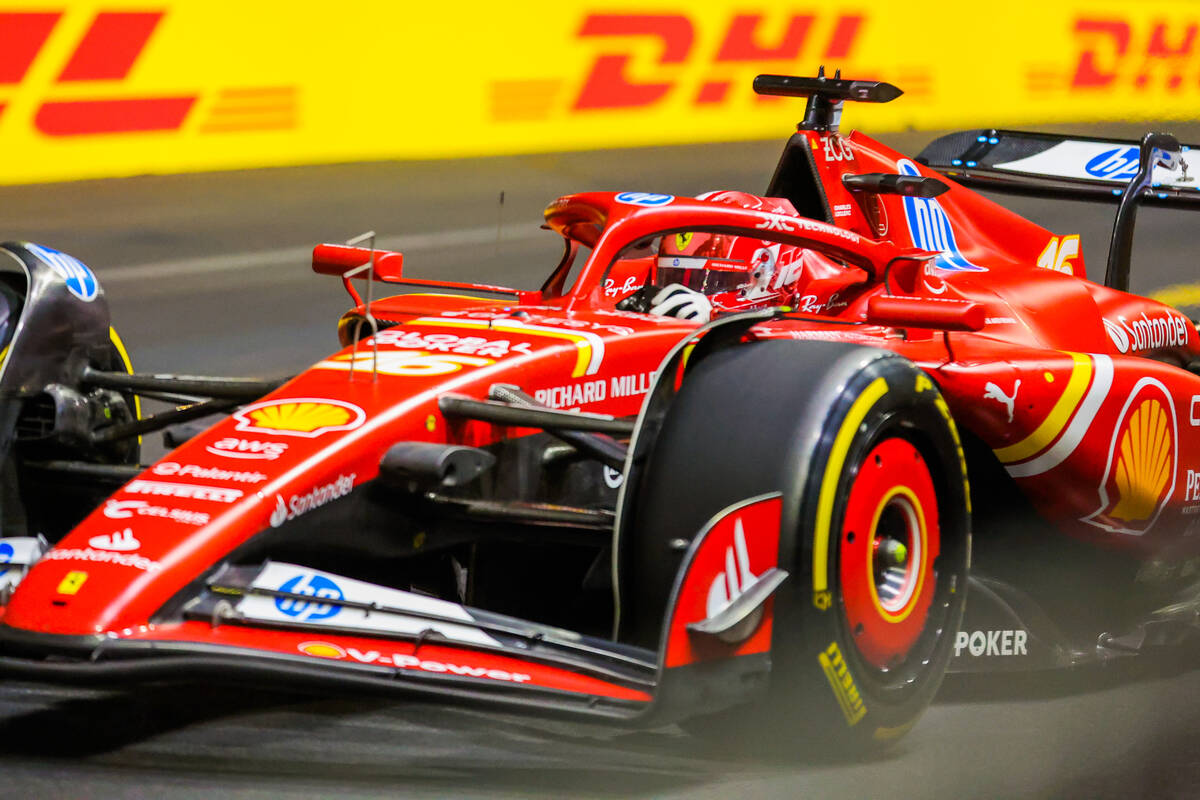 Formula 1 RB driver Charles Leclerc speeds down the circuit during the second practice session ...