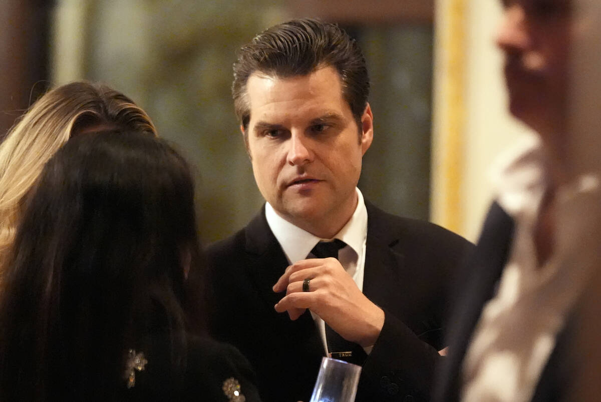 Matt Gaetz arrives before President-elect Donald Trump speaks during an America First Policy In ...