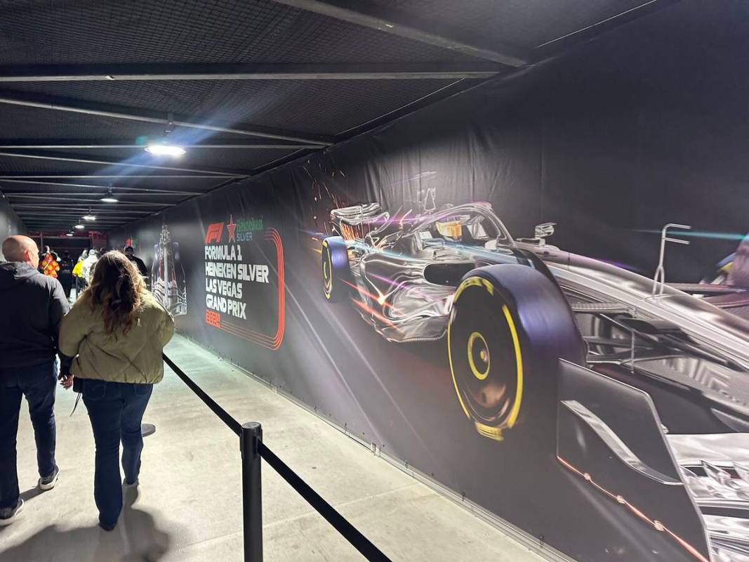 A tunnel connecting the grandstands is shown at T-Mobile Zone at Sphere during F1 Las Vegas Gra ...