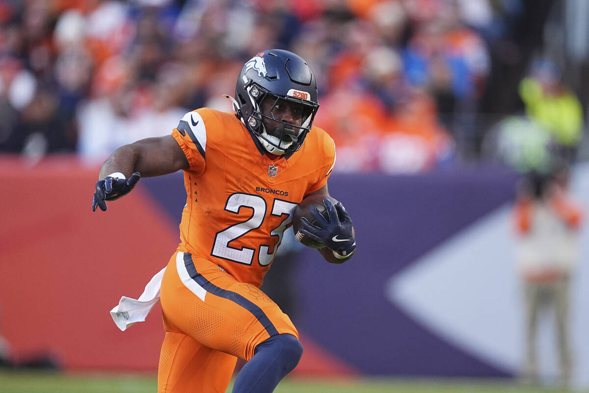 Denver Broncos running back Audric Estime (23) in the second half of an NFL football game Sunda ...